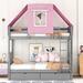 Wooden Twin Over Twin Bunk Bed Wood Bed with Tent and Drawers, Gray+Pink Tent