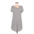 Lily White Casual Dress - Shift Scoop Neck Short sleeves: White Stripes Dresses - Women's Size 8