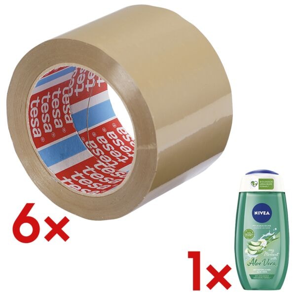 tesa 6x Packband »4124« 75 mm extrabreit inkl. Duschgel »My Moment Aloe Vera« 250 ml braun Image