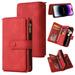 K-Lion for Samsung Galaxy S22 Ultra Retro Classic PU Leather Zipper Card Slots Kickstand Wallet Flip Case Shockproof Full Body Phone Cover with Wrist Strap for Samsung Galaxy S22 Ultra Red