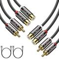 J&D 2 RCA to 2 RCA Cable 2-Pack Gold Plated Male to Female Stereo Audio Extension Cable 6 Feet