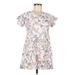 Moon & Stars Casual Dress - A-Line High Neck Short sleeves: White Floral Dresses - Women's Size Medium