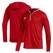 Men's adidas Red Louisville Cardinals Sideline Team Issued Hooded Quarter-Zip Long Sleeve T-Shirt