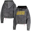 Women's Black Colorado Buffaloes Vintage Wash Raglan Cropped Boxy Pullover Hoodie