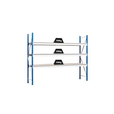 PROREGAL Weitspannregal MAXIMUS Pro | Grundregal | HxBxT 200x250x80cm | 4 Ebenen | Spanplatten-Fachboden | Fachlast 530kg | Lichtblau/Lichtgrau Image