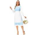 Halloween Belle Dress for Women Blue Bell Princess Costume Village Cosplay Outfits with White Apron M