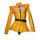 Mobbunny Film Role Cosplay Costume Yellow Cutout Onesie PU Leather Long Sleeves Bodysuit and Skirt Set with Belt Stockings