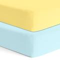 Organic Cotton Elastic Fitted Bed Sheet for Baby Crib Mattress 28"x55" by The White Cradle - Super Soft, Smooth, Muslin Fabric for Infants, Newborns, Babies, Toddlers - Solid Blue+Yellow, Set of 2