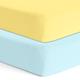 Organic Cotton Elastic Fitted Bed Sheet for Baby Crib Mattress 28"x55" by The White Cradle - Super Soft, Smooth, Muslin Fabric for Infants, Newborns, Babies, Toddlers - Solid Blue+Yellow, Set of 2