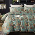 Cupocupa Duvet Cover Queen Size Set Boho Floral Pattern Duvet Cover Queen for Queen Size Bed Vintage Soft Bedding Leaf Print Paisley Duvet Cover with Pillowcases