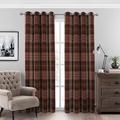 always4u 100% Blackout Curtains Check Eyelet Curtain Bedroom Tartan Curtains Plaid Brushed Cheque Pair of Highland Woolen Look Window Treatment for Living Room Dark Red 46 * 72 Inches