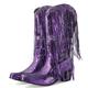 Makmeoyw Glittery Fringe Cowboy Boots Sparkly Tassel Cowgirl Boots Clubwear Bling Mid Calf Western Boots Wide Calf Purple Wedding Boots Size 8