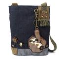 Chala Patch Cross-Body Women Handbag, Blue Denim Canvas Messenger Bag, Sloth- Denim