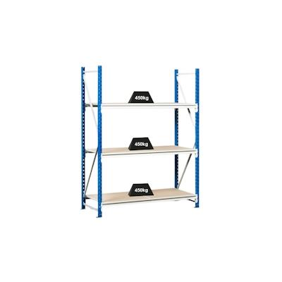 PROREGAL Weitspannregal MAXIMUS | Grundregal | HxBxT 200x175x80cm | 3 Ebenen | Spanplatten-Fachboden | Fachlast 450kg | Lichtblau/Lichtgrau Image
