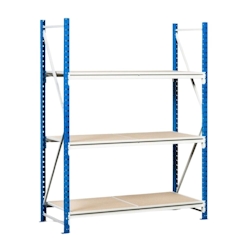 PROREGAL Weitspannregal MAXIMUS | Grundregal | HxBxT 450x225x120cm | 7 Ebenen | Spanplatten-Fachboden | Fachlast 375kg | Lichtblau/Lichtgrau Image