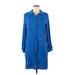 Just Fab Casual Dress - Shirtdress Collared Long sleeves: Blue Print Dresses - Women's Size Medium