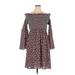 Casual Dress - A-Line Off The Shoulder 3/4 sleeves: Burgundy Print Dresses - Women's Size X-Large