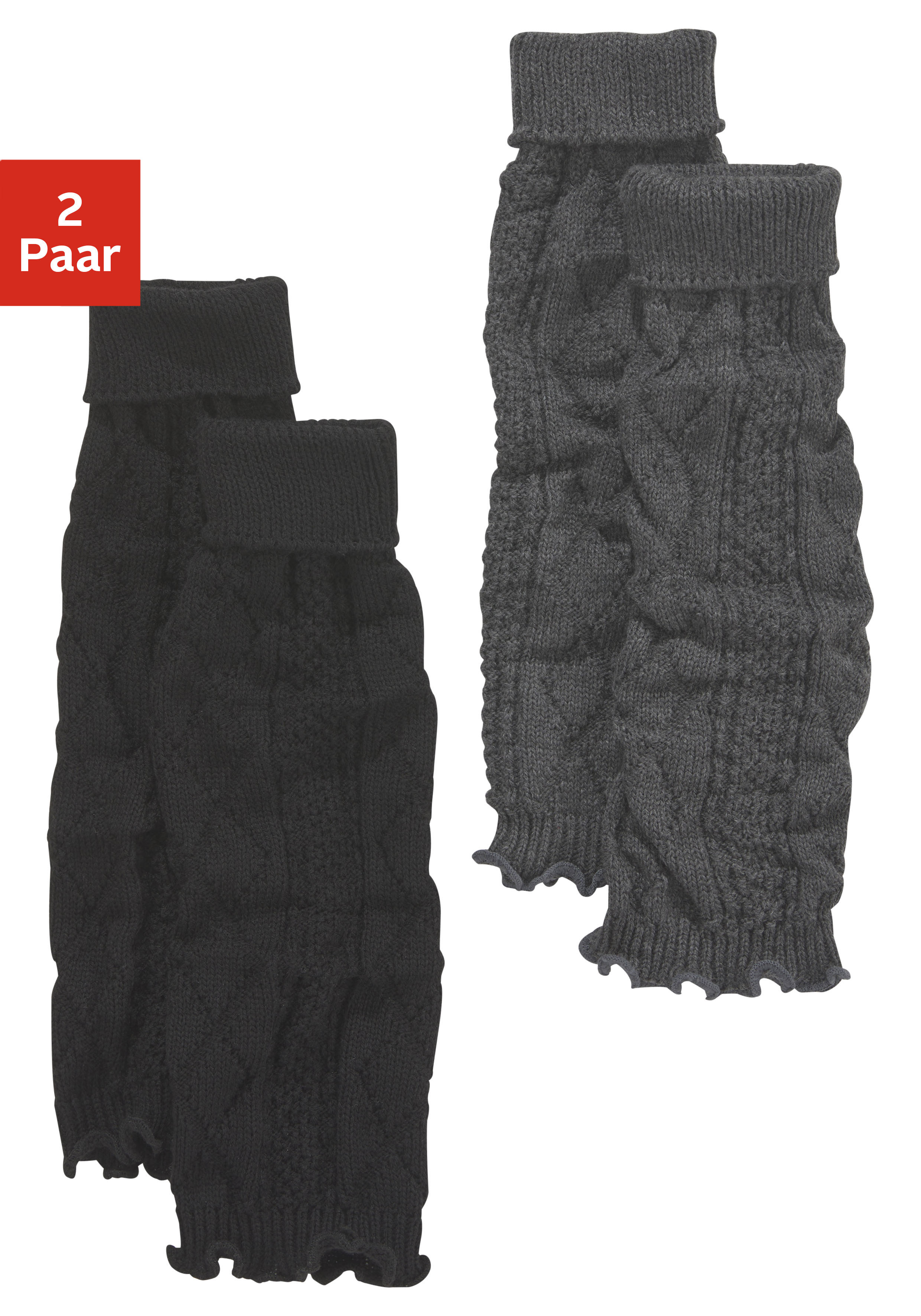 Stulpensocken LAVANA, Damen, schwarz (1x anthrazit meliert, 1x schwarz), Obermaterial: 97% Polyacryl, 2% Polyamid, 1% Elasthan, uni und meliert, Socken, mit Zopfstrickmuster Image