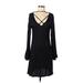 Moa Moa Casual Dress - A-Line Plunge Long sleeves: Black Solid Dresses - Women's Size Small