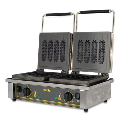 Equipex GED80 Double Specialty Commercial Waffle Maker w/ Cast Iron Grids, 3300W, Silo Pattern, 208-240V, Stainless Steel