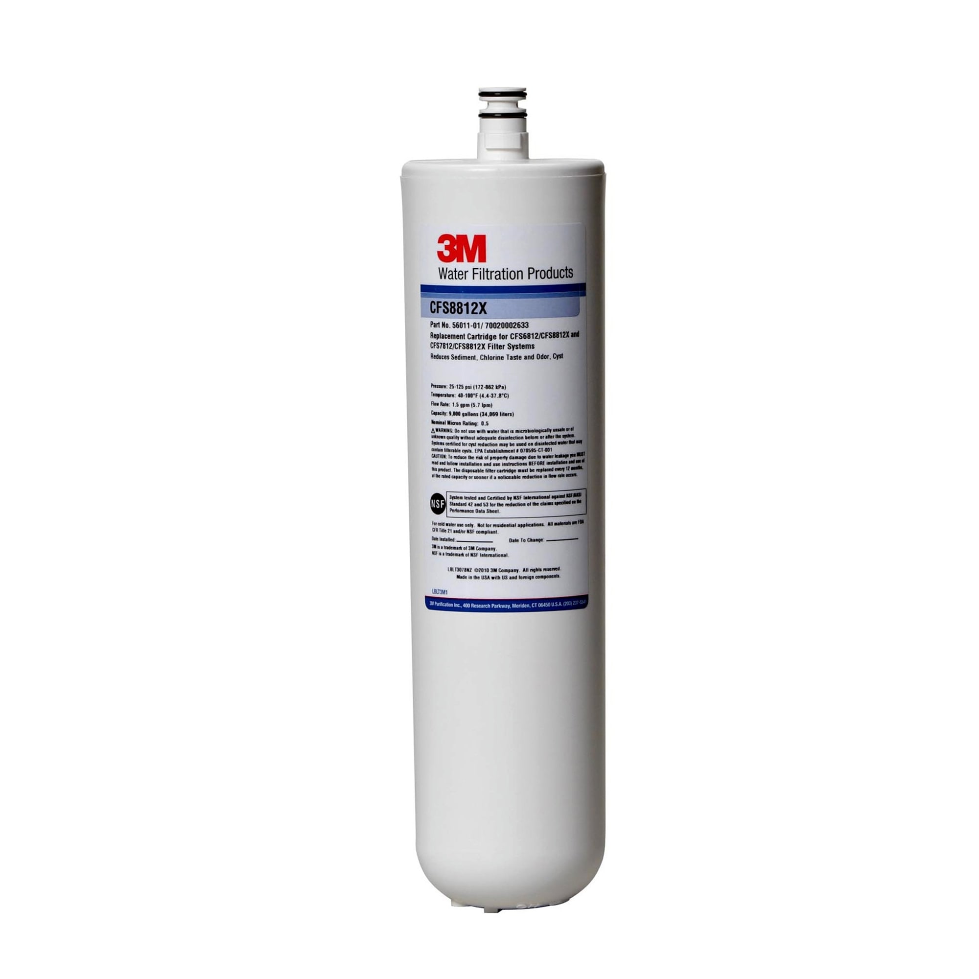 3M Cuno CFS8812X Replacement Cartridge For CUNO Foodservice Filter Systems, 1/2 Microns, Sediment/Chlorine Reduction, Sanitary Quick Change