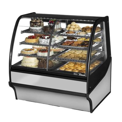 True TDM-DZ-48-GE/GE-S-S 48 1/4" Full Service Dual Zone Bakery Case w/ Curved Glass - (4) Levels, 115v, Silver | True Refrigeration