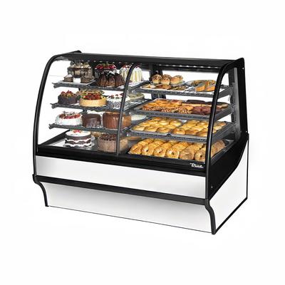 True TDM-DZ-59-GE/GE-S-W 59 1/4" Full Service Dual Zone Bakery Case w/ Curved Glass - (4) Levels, 115v, Silver | True Refrigeration