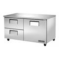 True TUC-60D-2-HC 60" W Undercounter Refrigerator w/ (2) Sections, (2) Drawers & (1) Door, 115v, Silver | True Refrigeration