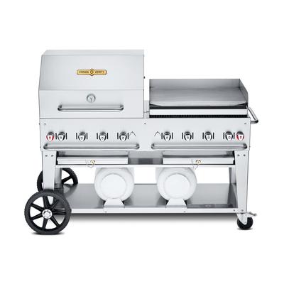 Crown Verity CV-CCB-60RGP 58" Mobile Gas Commercial Outdoor Grill w/ Griddle, Liquid Propane, RGP Roll Dome, Griddle Package, Stainless Steel, Gas Type: LP