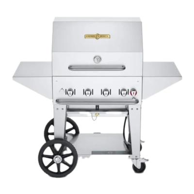 Crown Verity CV-MCB-30PRO LP 30" Mobile Commercial Outdoor Charbroiler w/ 4 Burners - Liquid Propane, 2 End Shelves, Stainless Steel, Gas Type: LP