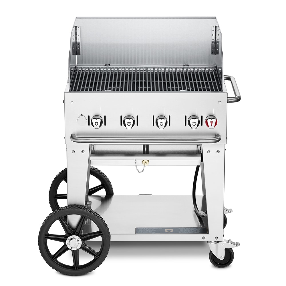Crown Verity CV-MCB-30WGP-NG 28" Mobile Gas Commercial Outdoor Charbroiler w/ Wind Guards, Natural Gas, 4 Burners, Stainless Steel, Gas Type: NG