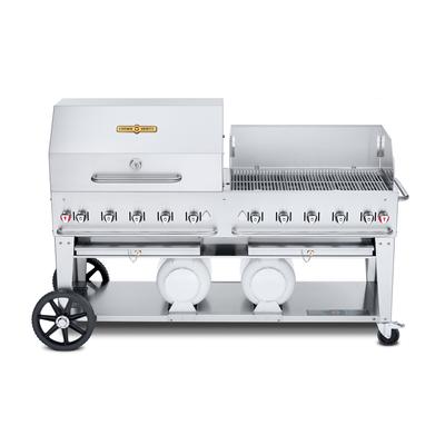 Crown Verity CV-MCB-60-SI-BULK-RWP 58" Mobile Gas Commercial Outdoor Charbroiler w/ Roll Dome & Wind Guard, Liquid Propane, 60", LP, Stainless Steel, Gas Type: LP