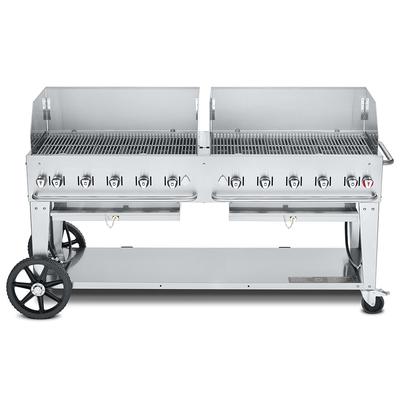 Crown Verity CV-MCB-72-SI50/100-WGP 70" Mobile Gas Commercial Outdoor Charbroiler w/ Wind Guards, Liquid Propane, Stainless Steel, LP Gas, Gas Type: LP