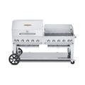 Crown Verity CV-MCB-72-SI-BULK-RWP 70" Mobile Gas Commercial Outdoor Charbroiler w/ Roll Dome & Wind Guard, Liquid Propane, LP Gas, 159, 000 BTU, Stainless Steel, Gas Type: LP