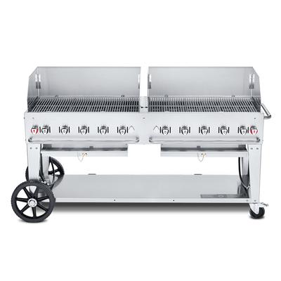 Crown Verity CV-MCB-72-SI-BULK-WGP 70" Mobile Gas Commercial Outdoor Charbroiler w/ Water Pan, Liquid Propane, Stainless Steel, Gas Type: LP