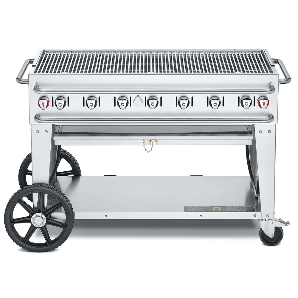 Crown Verity CV-RCB-48-SI-BULK 46" Mobile Gas Commercial Outdoor Grill w/ Undershelf, Liquid Propane, 6 Burners, LP Gas, Stainless Steel, Gas Type: LP