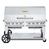 Crown Verity CV-RCB-60-1RDP-SI50/100 58" Mobile Gas Commercial Outdoor Grill w/ Roll Dome, Liquid Propane, 8 Burners, LP Gas, Stainless Steel, Gas Type: LP