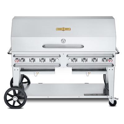 Crown Verity CV-RCB-60-1RDP-SI-BULK 58" Mobile Gas Commercial Outdoor Grill w/ Roll Dome, Liquid Propane, 8 Burners, LP Gas, Stainless Steel, Gas Type: LP