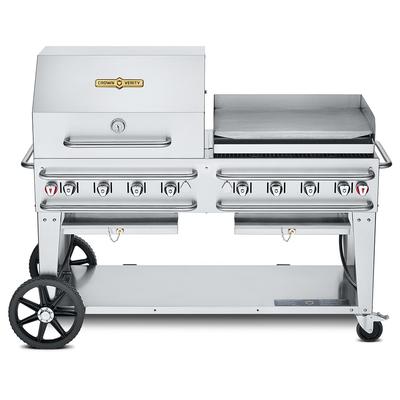 Crown Verity CV-RCB-60RGP-SI-BULK 58" Mobile Gas Commercial Outdoor Grill w/ Roll Dome, Liquid Propane, 8 Burners, LP Gas, Stainless Steel, Gas Type: LP
