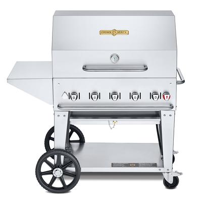 Crown Verity CV-MCB-36PKG-NG 34" Mobile Gas Commercial Outdoor Charbroiler w/ Water Pan, Natural Gas, Stainless Steel, Gas Type: NG