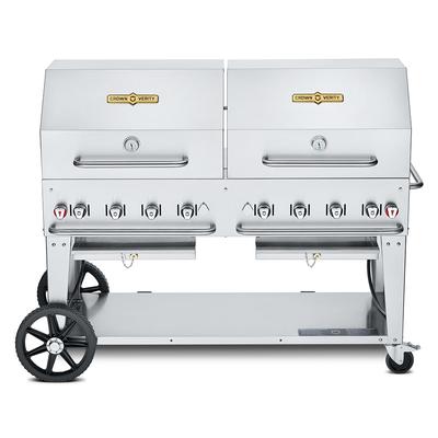 Crown Verity CV-MCB-60RDP-NG 58" Mobile Gas Commercial Outdoor Charbroiler w/ Water Pan, Natural Gas, Stainless Steel, Gas Type: NG