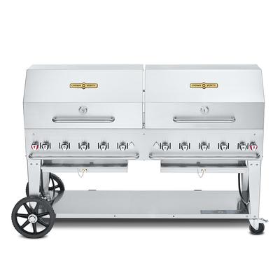 Crown Verity CV-MCB-72RDP-LP 70" Mobile Gas Commercial Outdoor Charbroiler w/ Water Pan, Liquid Propane, Stainless Steel, Gas Type: LP