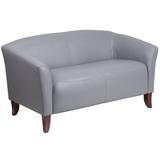 Flash Furniture 111-2-GY-GG Hercules Imperial Reception Loveseat w/ Gray LeatherSoft Upholstery, Cherry Wood Feet