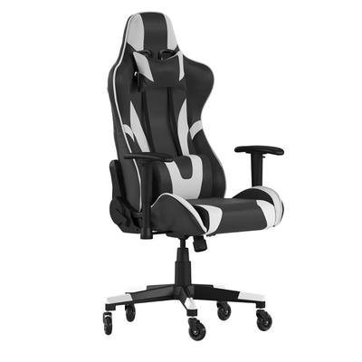 Flash Furniture CH-187230-1-BK-RLB-GG Swivel Gaming Chair - LeatherSoft Back & Seat, Black/White, Adjustable Swivel Chair, Fully Reclining Back
