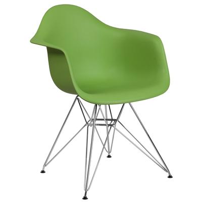 Flash Furniture FH-132-CPP1-GN-GG Contoured Armchair w/ Green Plastic Seat & Chrome Base