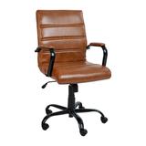 Flash Furniture GO-2286M-BR-BK-GG Swivel Office Chair w/ Mid Back - Brown LeatherSoft Upholstery, Black Metal Base