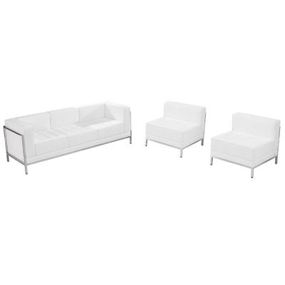 Flash Furniture ZB-IMAG-SET13-WH-GG 3 Piece Sofa Set - White LeatherSoft Upholstery, Stainless Steel Legs