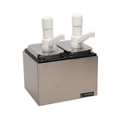 San Jamar P9712 Pump Style Condiment Dispenser w/ Jars & Pumps, 1 oz Stroke, Stainless, Silver