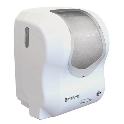 San Jamar T7470WHCL Wall Mount Touchless Roll Paper Towel Dispenser - Plastic, White/Clear, Impact-Resistant Plastic