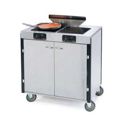 Lakeside 2075 GRN 40 1/2" High Mobile Cooking Cart w/ 2 Induction Stove, Green